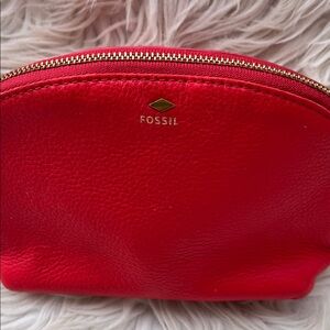 FOSSIL Red Leather Zipper Pouch  NWT